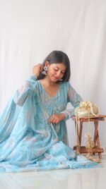 Aasmani Rang Anarkali Suit Set - Image 3