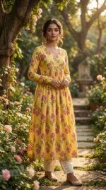 Butter yellow floral Chudidar Kurta - Image 2