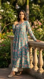 Firozi floral Chudidar Kurta - Image 2