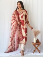 Crimson Bloom Tissue Shimmer Slim fit Suit Set - SALE - Image 4