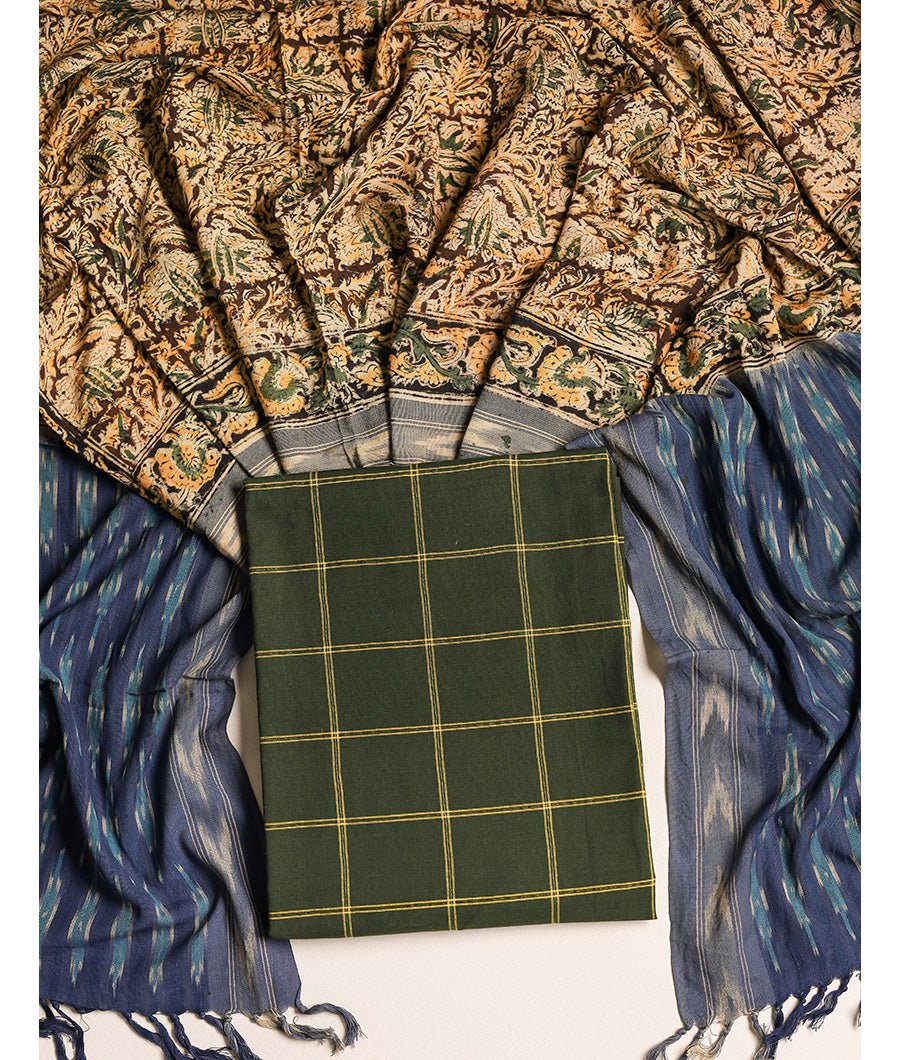 Fabloe-15490-2.jpg Cotton With ikat kalamkari dupatta - Image 1