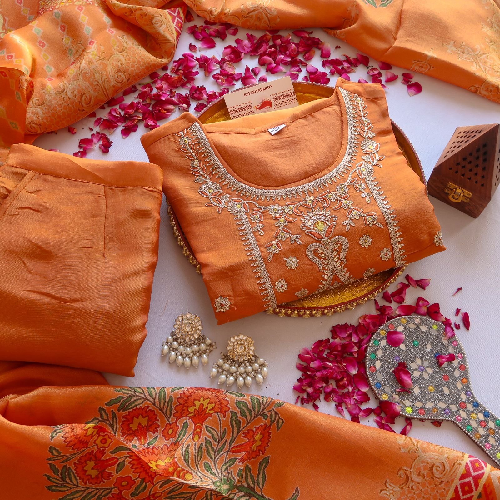 IMG-20241017-WA0015-2.jpg Rust Zariwork Soft Tissue Shimmer Suit Set (Slim Fit) - SALE - Image 1