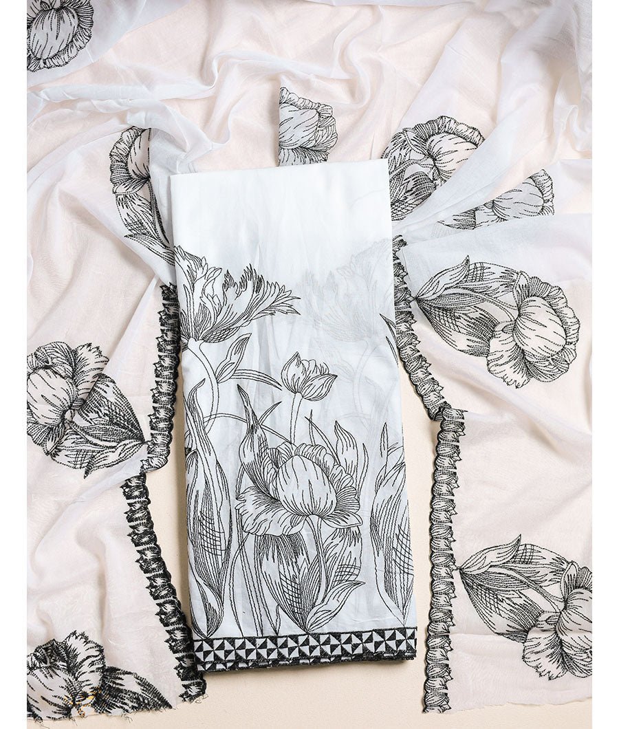 fabloe-12655-2.jpg Cotton embroidery with mul dupatta - Image 1