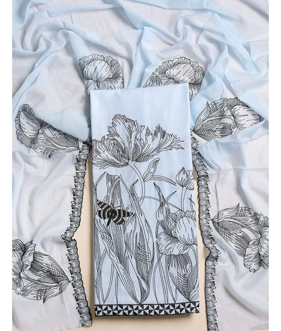 fabloe-12657-2.jpg Cotton embroidery with mul dupatta - Image 1