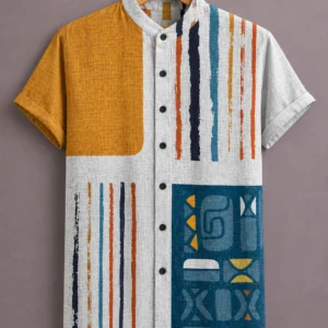 ForeverChoice™ Premium Abstract Patchwork Printed Shirt for Men – Modern Geometric Designer Half Sleeve Casual Shirt