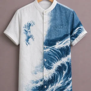 ForeverChoice™ Premium Ocean Wave Printed Shirt for Men – Artistic Sea Design Half Sleeve Casual Shirt