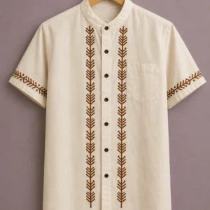 ForeverChoice™ Premium Minimal Embroidery Shirt for Men – Elegant Ethnic Line Designer Half Sleeve Casual Shirt