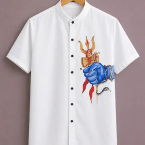ForeverChoice™ Premium Shiva Trishul Graphic Shirt for Men – Spiritual Designer Half Sleeve Casual Shirt
