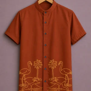 ForeverChoice™ Flamingo Palm Designer Shirt for Men – Rust Brown Premium Casual Half Sleeve Shirt